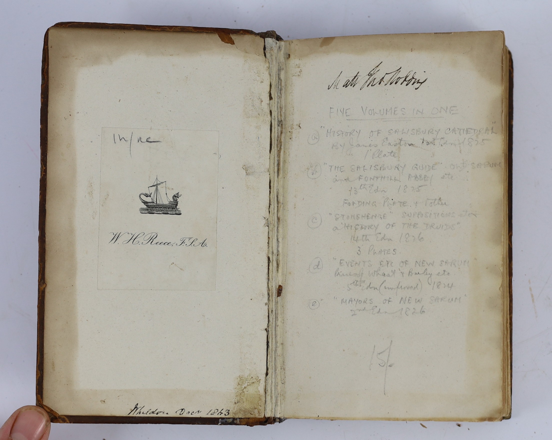 WILTS: Easton, James - The History of the Cathedral Church of Sarum, or Salisbury ... to which are added, an Historical Account of Old Sarum ... 3 plates; contemp. gilt-decorated calf, rebacked. Salisbury, 1825
